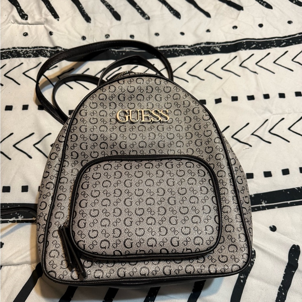 GUESS Monogrammed Black and Gray Backpack